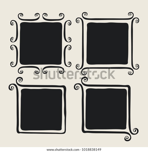 Frames\
with whimsical swashes. Cute hand made set painted with ink brush.\
Hand drawn doodle picture frames. Elements for baby shower, wedding\
invitations, scrapbook. Doodle vector\
illustration