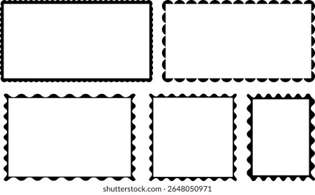 cadres formes de lignes de bord en zigzag. cadres ovales et carrés festonnés. Jeu de formes de bord dentelé.  Formes géométriques avec bords en forme de dentelle et de zigzag
