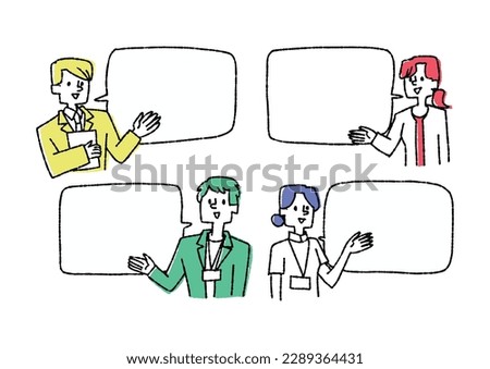 Frameset of explaining businessman or nurse and speech bubble