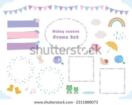 Frameset for rainy season, hydrangea color.Vector illustration.