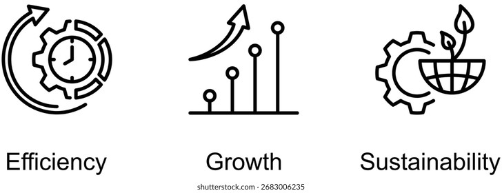Framework for Balanced Growth (em inglês) ícone da web do banner ilustração vetorial de Efficiency, Growth, Sustainability