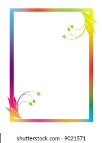 Framework with a flower pattern of red, yellow, blue and green color and a border on a white background