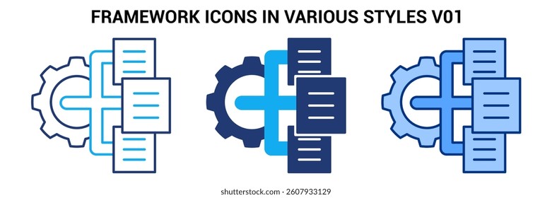 Framework icon represented by gear, diagram Blue, Dualline, Dualtone style.