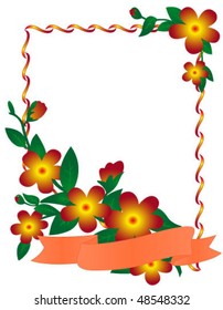 Framework with the image of bright flowers, stalks with leaves and buds