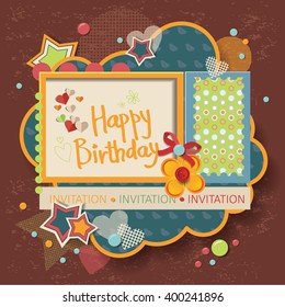 marco para la invitación o felicitación por feliz cumpleaños. elementos de scrapbook.  Diseñar plantilla para el texto.