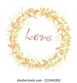 framework from leaves. handwriting.