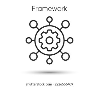 Framework line icon. Service gear sign. Execute development symbol. Illustration for web and mobile app. Line style framework data icon. Editable stroke cogwheel gear. Vector