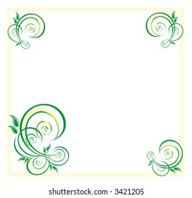 Framework made of green plants and yellow lines on a white background