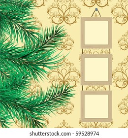 Framework for a photo against with pine branches. Vector illustration
