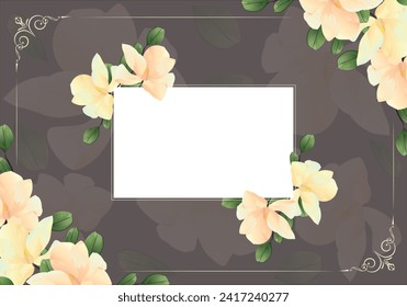 Framework for photo, invitation or congratulation with flowers. Magnolia vector flowers and blossoms Greeting card.