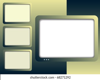 Frameworks in the form of television monitors on an abstract background in green tones