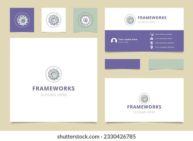 Marca el diseño del logotipo con un lema editable. Libro de promoción de marca y plantilla de tarjeta de visita.
