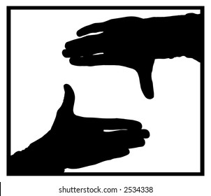 Framing by Hands. A silhouettes of male hands that are shaped up into a makeshift viewfinder thus to cropping area of view. Created in the form of vector graphics.