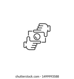 Framing hand like camera, photo crop. Vector icon template