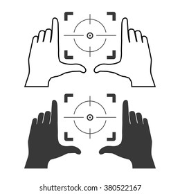 Framing hands aim to main object. This frame made from fingers of two hands. Simple template vector illustration.