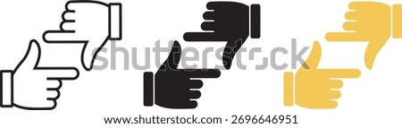Framing hands gesture icon set. Collection camera shot framing hand vector icons for graphic design, isolated on transparent background. Vector illustration.