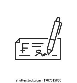 Franc cheque line icon isolated on white background. Vector illustration