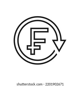 Franc sign in circular arrow. Chargeback, refund, return money icon line style isolated on white background. Vector illustration
