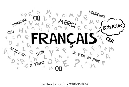 Francais. Translate: "French".  Language education. Сoncept of learning French language flat vector illustration.