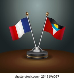 France and 
10 Antigua and Barbuda table flags relation  with gradient backgrund. Vector Illustration