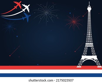 France. 14 th of July. Happy Bastille Day Copy space text decoration with eiffel tower