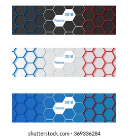 France in 2016. Banner vector collection. French flag colors background. Illustration for your business.