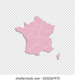 France 2016 map - High detailed pastel color map of France 2016. France 2016 map isolated on transparent background. Vector illustration eps 10.