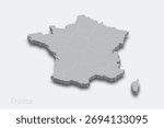 France 3d isometric map with borders regions