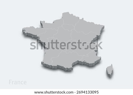 France 3d isometric map with borders regions