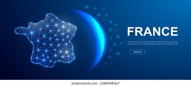 France 3d polygonal symbol for website template. Low poly Country map illustration for banner design. France map design illustration