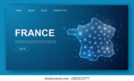 France 3d polygonal website template. France map design illustration concept. Low poly Country map symbol for homepage banner design.
