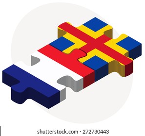 France and Aaland Islands Flags in puzzle isolated on white background
