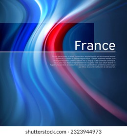 France abstract flag background. Blurred pattern of light colors lines of the french flag in the blue sky, business brochure design. State banner, france poster, patriotic flyer, cover. Vector