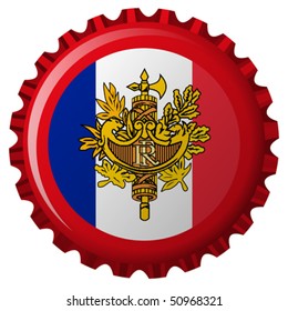 france abstract flag on bottle cap isolated on white background, vector art illustration