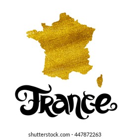 France. Abstract vector background with lettering and golden map