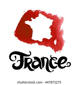 France. Abstract vector background with lettering and watercolor map