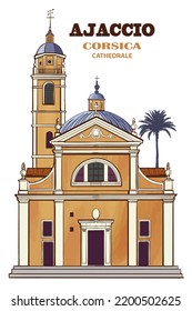 France, Ajaccio the cathedral - vector illustration (Ideal for printing on fabric or paper, poster or wallpaper, house decoration)
