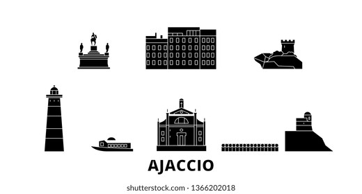 France, Ajaccio flat travel skyline set. France, Ajaccio black city vector illustration, symbol, travel sights, landmarks.