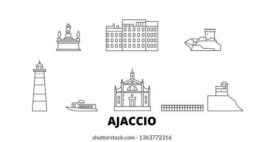 France, Ajaccio line travel skyline set. France, Ajaccio outline city vector illustration, symbol, travel sights, landmarks.
