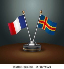 France and Aland Islands table flags relation  with gradient backgrund. Vector Illustration