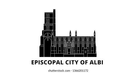France, Albi flat travel skyline set. France, Albi black city vector illustration, symbol, travel sights, landmarks.