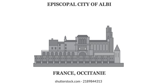 France, Albi Landmark city skyline isolated vector illustration, icons