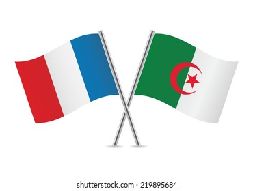 France and Algeria crossed flags. French and Algerian flags on white background. Vector icon set. Vector illustration.