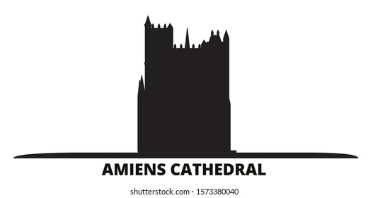 France, Amiens Cathedral city skyline isolated vector illustration. France, Amiens Cathedral travel black cityscape svg