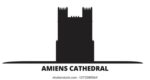 France, Amiens Cathedral Landmark city skyline isolated vector illustration. France, Amiens Cathedral Landmark travel black cityscape svg