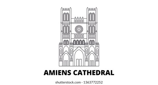 France, Amiens Cathedral  Landmark line travel skyline set. France, Amiens Cathedral  Landmark outline city vector illustration, symbol, travel sights, landmarks.