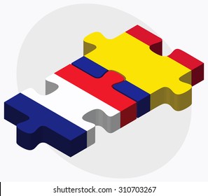 France and Andorra Flags in puzzle  isolated on white background
