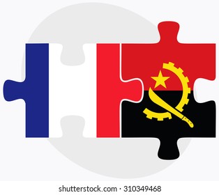 France and Angola Flags in puzzle isolated on white background