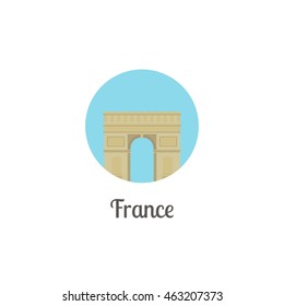 France arch landmark isolated round icon. Vector illustration