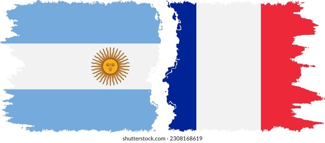 France and Argentina grunge flags connection, vector